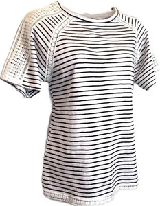 NEW EX-STORE 🌺BLACK & WHITE STRIPE CROCHET DETAIL TUNIC TOP 🌺 SIZE 14 OR 16 * - Picture 1 of 3