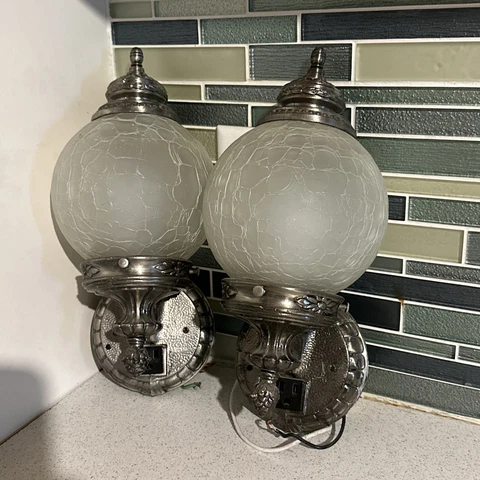 PAIR Vintage Bathroom Lighting Art Deco Silver Vanity Sconce MCM Wall Lights Cover
