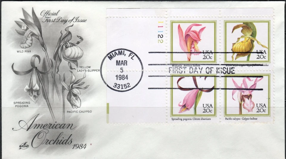 US Scott #2079a, 20 cent "American Orchids" block of 4, on FDC - Image 1 of 1