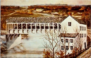 Postkarte Richmond Indiana alte Nationalstraße überdachte Brücke Wildwasser Fluss UNP - Bild 1 von 2