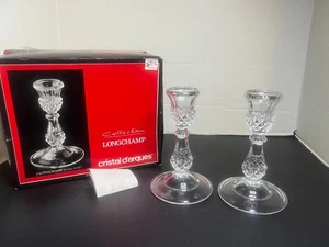 2 Longchamp Cristal d'arques 6.5" 24% Crystal Candlesticks France IOB - Picture 1 of 11