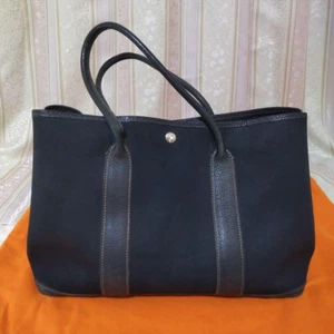 Bolso de Mano HERMES Garden Party PMToile Oficial Lona Cuero Negro - Imagen 1 de 16