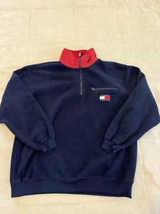 Tommy Hilfiger Spell Out blau rot Fleece Pullover Jacke Herren Medium - Bild 1 von 10