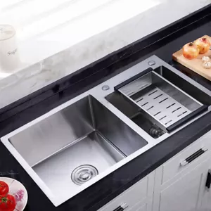 Einbauspüle Doppelspüle Küchenspüle Edelstahl Spülbecken mit Drainer Spüle NEU - Bild 1 von 6