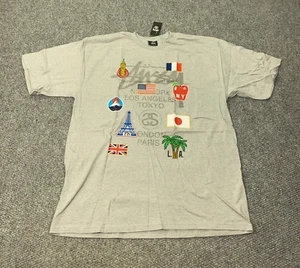 Stussy World Tour Flags Tee Mens XL Gray Short Sleeve NWT - Picture 1 of 8
