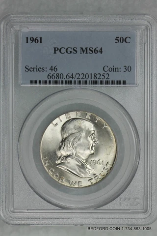 PCGS MS64 1961 FRANKLIN SILVER HALF DOLLAR 50c  (BC52) Cover