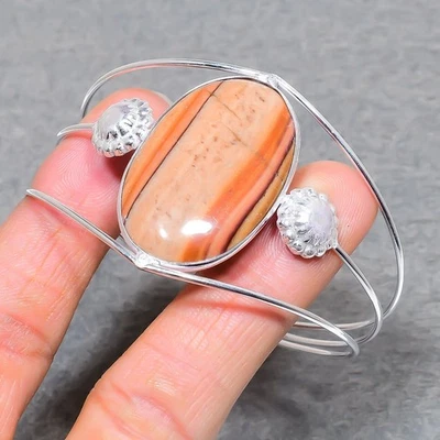 Holz Jaspis ovale Form Edelstein Handarbeit Ethno Schmuck verstellbar Armreif... - Bild 1 von 4