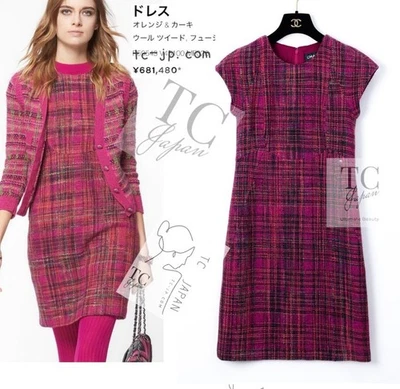 Платье CHANEL 18PA Fuchsia Pink Purple Wool Mohair Tweed Karl Lagerfeld 34 36 US2 - Изображение 1 из 4