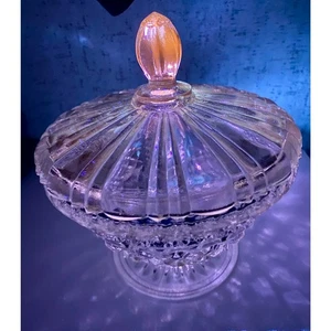 Vintage 1960s Manganese Anchor Hocking Wexford Clear Glass Candy Dish w/ Lid - Picture 1 of 11
