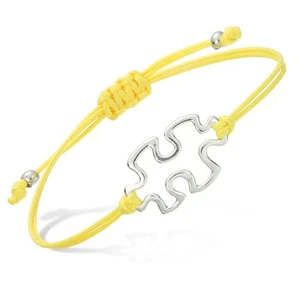 Puzzle Handmade Braided String Bracelet With Pendant, Yellow - Picture 1 of 6
