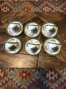 Set Of 6 Spode Christmas Tree Tea Cups And Saucers - Picture 1 of 5