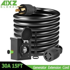 30A 15FT RV Extension Cord Dual Volt 125V/250V and Power Inlet Box &Twist Lock - Picture 1 of 15