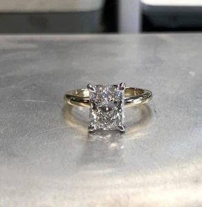 IGI Radiant Cut F/VS1 Lab Grown Diamond Solitaire Engagement Ring 14K YellowGold - Picture 1 of 11