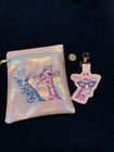 NEW Zipper Bag + Swivel clip Fob GIRAFFE embroidered Pink sparkle vinyl
