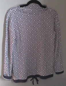 T BY TALBOTS WOMENS XS BLUE AND WHITE MOCK TURTLE NECK TOP W/TIE WAISTLINE - Picture 1 of 5