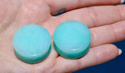 Aqua~Blue Quartz Double Flared Stone Plugs - Gauges Pair - Image 1 of 4