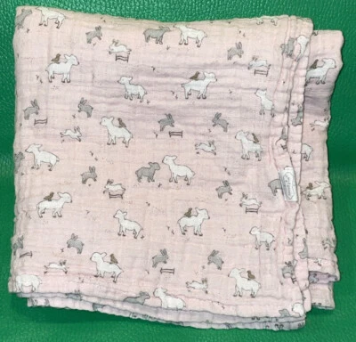 Mud Pie Baby Girls Pink Lambs Bunnies Muslin cotton baby blanket - Image 1 of 4