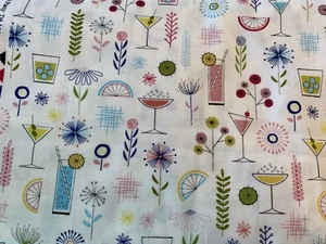 Lewis Irene cotton fabric Cocktail Party Martini Food Drink choice of size Retro - Picture 1 of 3