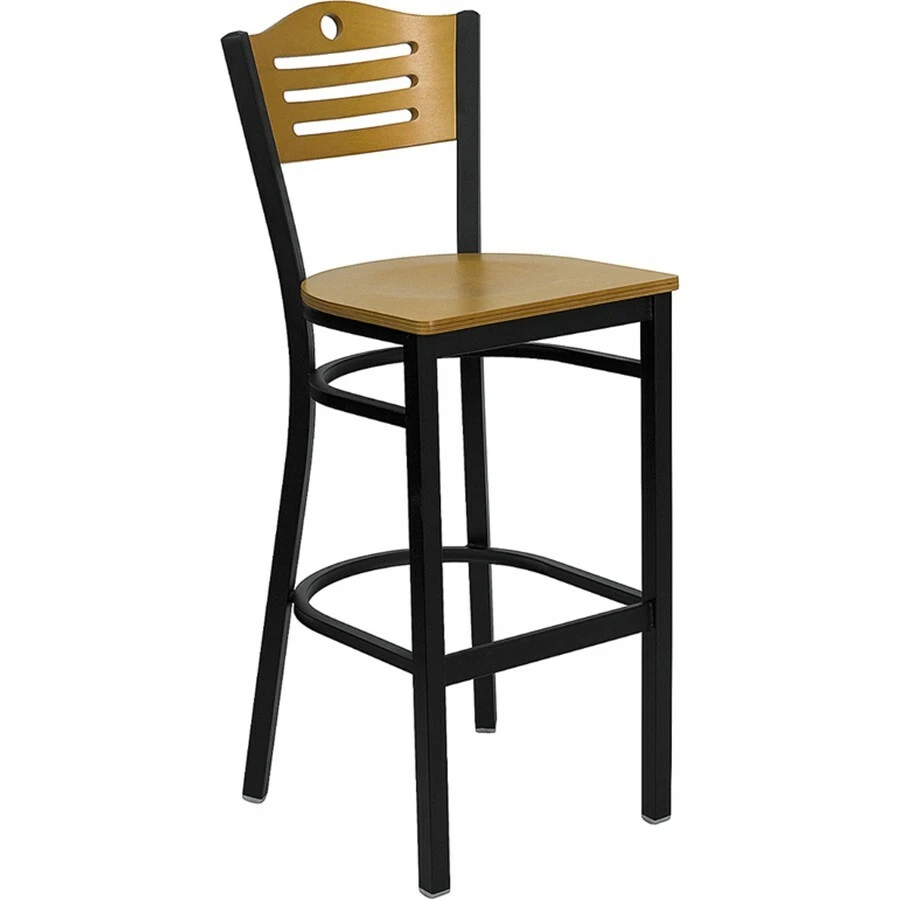 Flash Metal Restaurant Bar Stool, Black, Natural - XU-DG-6H3B-SLAT-BAR-NATW-GG - Image 1 of 1