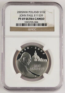 Poland 2005 10 Zlotych 14.14 Gram Silver Proof NGC PF69 "Death of John Paul II" - Picture 1 of 2