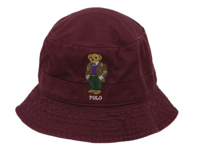 Polo Ralph Lauren Preppy Bear Polo Bear Safari Bucket Hat Cap - Wine Maroon - - Image 1 of 3