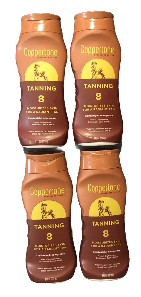 Paquete de 4 lociones protectoras solares bronceadoras Coppertone FPS 8, amplio espectro, 8 fl oz cada una Foto 1 de 3