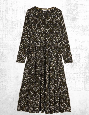 Women’s White Stuff Jersey Midi Dress Long Sleeve Cotton Crew Neck Black Mix - Image 1 of 4