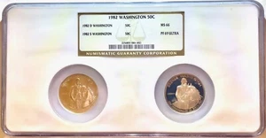 1982 WASHINGTON COMMEMORATIVE HALF DOLLAR - NGC MULTIHOLDER BU AND PROOF STRIKE - Picture 1 of 6