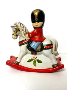 Vintage 1983 Enesco Christmas Toy Soldier Rocking Horse Coin Bank 6" Tall - Picture 1 of 7