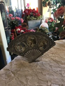 Baroque Victorian Style Silver Tone Rose Fan Shaped Picture Frame for 3 Pictures - Picture 1 of 7