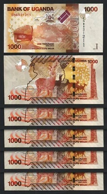 Uganda 1000 Shillings 2021 2022, UNC, 5 Pcs Lot Consecutive, P-49 New Sign Date - Image 1 of 4