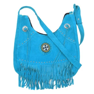 Bandolera para mujer Lesa Collection bohemia gamuza cuero flecos con cuentas Foto 1 de 4