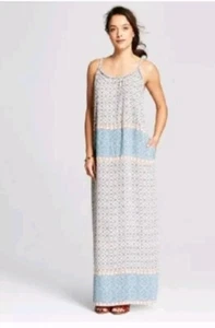 Knox Rose Women’s Size XXL Boho Tile Print Maxi Dress Blue Print Slit Sleeveless - Picture 1 of 10