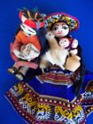 Lot de 2 poupées folkloriques en tissu péruvien Pérou tenant Llama bébés visages mignons
