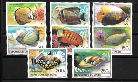 )-ZAIRE MNH SET SC#974-981 MARINE FISH SCV$7.15 NICE Cover