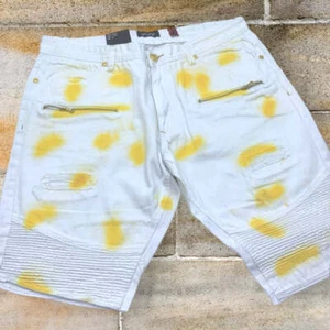 Pantaloncini denim da uomo bianchi | gialli dipinti a mano nuovi con etichette - Foto 1 di 3