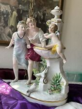 Capodimonte Lovers Cherub Doves Fountain ANTIQUE Signed Italy Porcelain Figure