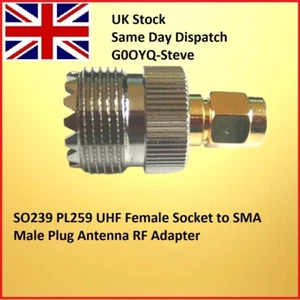 SO239 (PL259) UHF Female Socket to SMA Male Plug Antenna RF Adapter - Picture 1 of 4