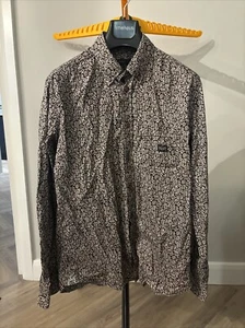 Diesel Mens Shirt Large Black Slim Fit Flower Print Long Sleeve 100% - Picture 1 of 5