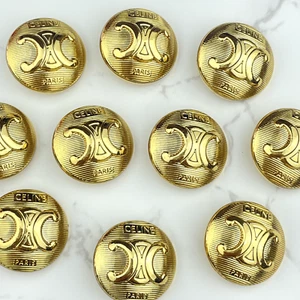 10 CELINE PARIS BUTTONS LOGO ROUND GOLD METAL 21MM VINTAGE - Picture 1 of 9