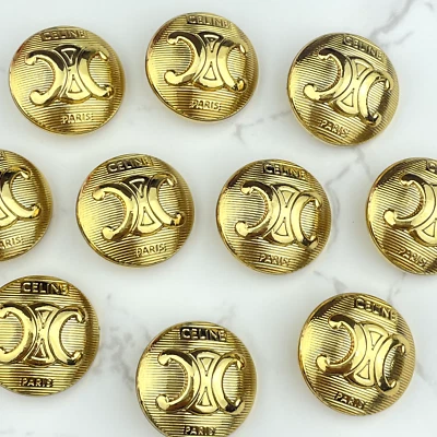 10 CELINE PARIS BUTTONS LOGO ROUND GOLD METAL 21MM VINTAGE - Image 1 of 4