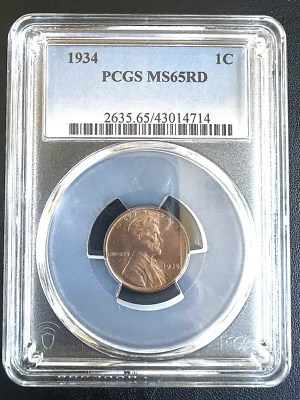 1934 Lincoln Cent : PCGS MS65RD Very Nice Red Example! - Image 1 of 4