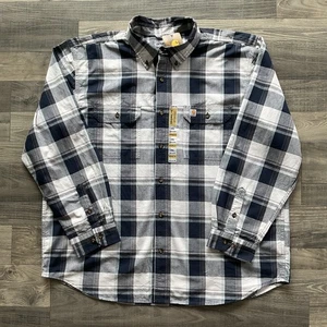 NWT Carhartt Original Fit Chambray Plaid Shirt Men’s 2XL Blue White 104447 126 - Picture 1 of 13