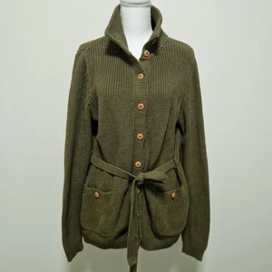 Cárdigan Chaps Mujer XL Verde Oliva Tejido Botón Bolsillos con Cinturón Suéter Terroso - Imagen 1 de 10