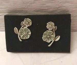 Pilgrim Silver Tone Clip On Grey Enamel Flower Earrings VGC - Picture 1 of 2