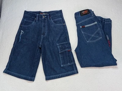 Lote de 2 Jeans y Pantalones Cortos FUBU Vintage Y2K Estilo Suelto Calce Suelto Niños Talla 12 Foto 1 de 4