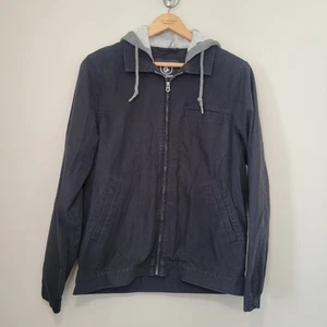 Volcom Hooded Jacket Mens Size Medium Canvas Black Full Zip Cotton Lightweight - Picture 1 of 12