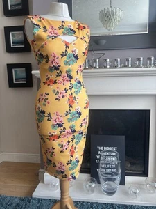 Yellow seat colourful floral pencil occasion dress 8 guest party evening summer - Picture 1 of 3