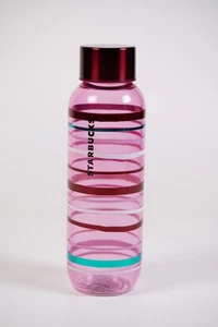 STARBUCKS VALENTINES 2023 PINK MULTICOLORED STRIPED 20oz GLASS WATER BOTTLE NEW - Picture 1 of 3