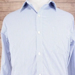 Van Heusen Camicia da Viaggio Uomo Grande Blu Bianco Plaid Bottoni Elasticizzata -02 - Foto 1 di 9